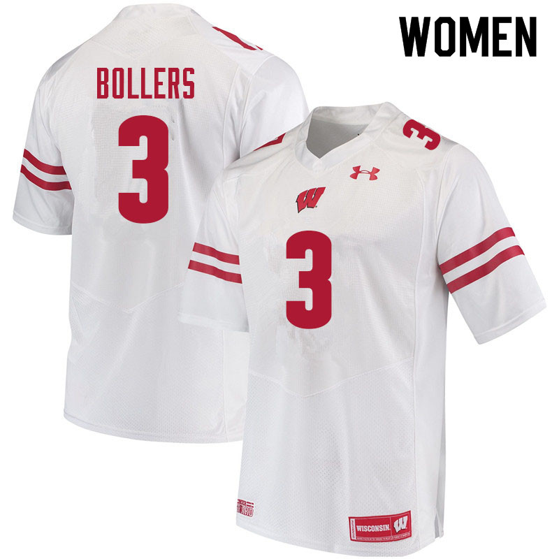 Wisconsin Badgers Women's #3 T.J. Bollers NCAA Under Armour Authentic White College Stitched Football Jersey HZ40E80BA